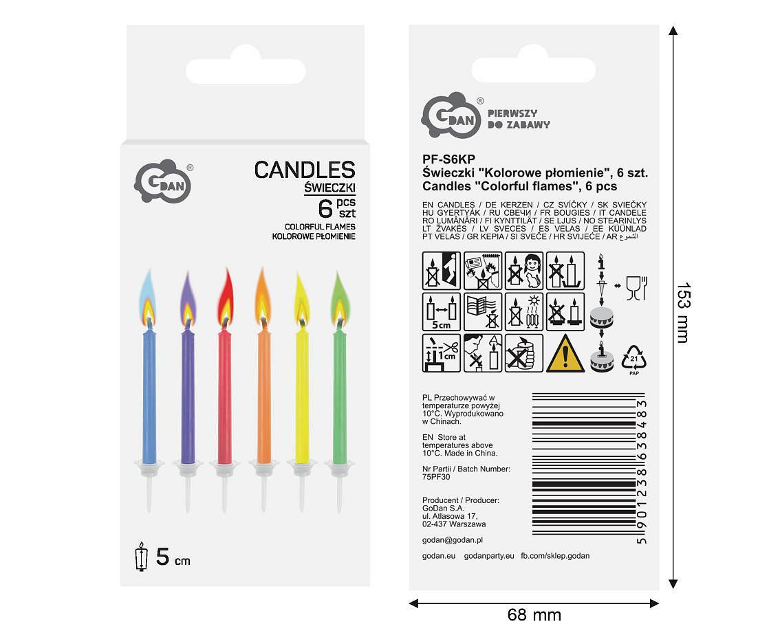 Candles "Colorful flames" , 6 pcs